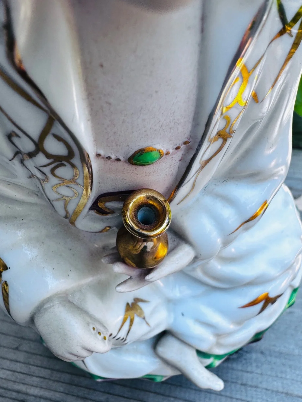 Vintage White and Gold Porcelain Guanyin Figurine - Home Accents